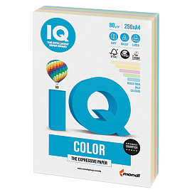 Бумага цветная для печати IQ Color 5 цветов пастель RB01 (А4, 80 г/кв.м, 250 листов)