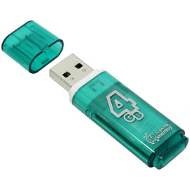 Память Smart Buy "Glossy" 4GB, USB 2.0 Flash Drive, зеленый