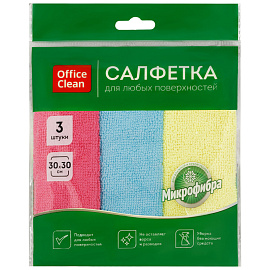 Салфетки для уборки OfficeClean "Стандарт", 3шт., микрофибра, 30*30см, европодвес