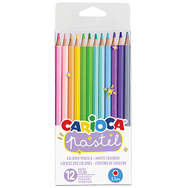 Карандаши цветные пастельные CARIOCA "Pastel", 12 цветов, ПВХ-чехол, шестигранные, грифель 3,3 мм, натуральное дерево, 43034