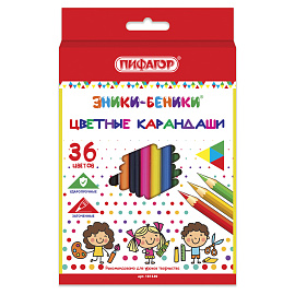 Карандаши цветные ПИФАГОР "ЭНИКИ-БЕНИКИ", 36 цветов, шестигранные, натуральное дерево, 181349