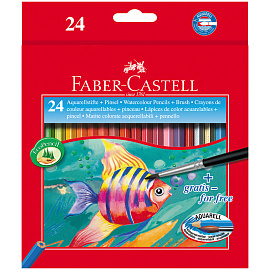 Карандаши цветные акварельные Faber-Castell шестигранные 24 цвета с кистью