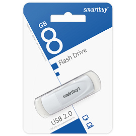 Флеш-диск 8 GB SMARTBUY Scout USB 2.0, белый, SB008GB2SCW