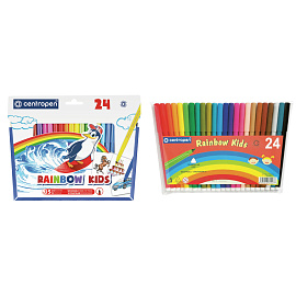 Фломастеры 24 ЦВЕТА CENTROPEN "Rainbow Kids", круглые, смываемые, вентилируемый колпачок, 7550/24ET, 7 7550 2402