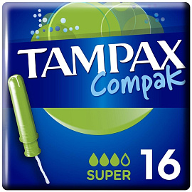 Тампоны гигиенические с аппликатором Tampax Compak Super Duo (16 штук в упаковке)