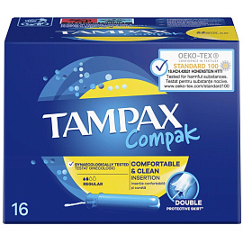 Тампоны гигиенические с аппликатором Tampax Compak Regular Duo (16 штук в упаковке)