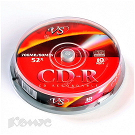 Диск CD-R VS 700 МБ 52x cake box VSCDRCB1001 (10 штук в упаковке)