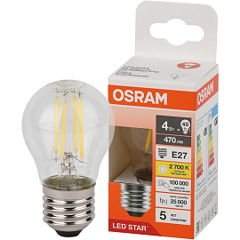 Лампа светодиодная Osram 4 Вт Е27 (Р, 2700 К, 470 Лм, 220 В, 4058075684607)