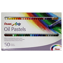 Пастель масляная художественная PENTEL "Oil Pastels", 50 цветов, круглое сечение, картонная упаковка, PHN4-50