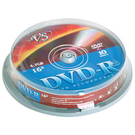 Диск DVD-R VS 4.7 ГБ 16x cake box VSDVDRCB1001 (10 штук в упаковке)