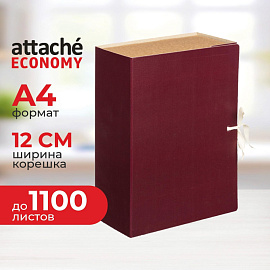 Папка архивная на 2-х завязках Attache Economy 120 мм бумвинил до 1100 листов бордовая складная