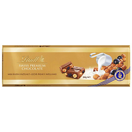 Шоколад Lindt Gold молочный с изюмом и цельным фундуком 300 г