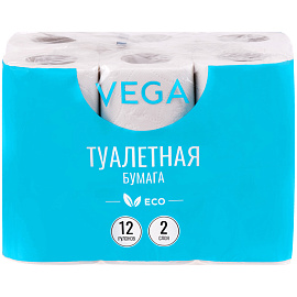 Бумага туалетная Vega 2-слойная, 12шт., эко, 15м, тиснение, белая