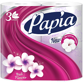 Бумага туалетная Papia Bali Flower 3-слойная белая с цветочным ароматом (4 рулона в упаковке)