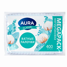 Ватные палочки КОМПЛЕКТ 400 шт., AURA CLASSIC, пакет, 14853