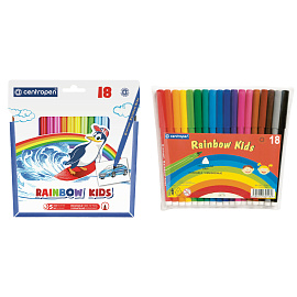 Фломастеры 18 ЦВЕТОВ CENTROPEN "Rainbow Kids", круглые, смываемые, вентилируемый колпачок, 7550/18ET, 7 7550 1802