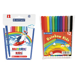 Фломастеры 12 ЦВЕТОВ CENTROPEN "Rainbow Kids", круглые, смываемые, вентилируемый колпачок, 7550/12ET, 7 7550 1202