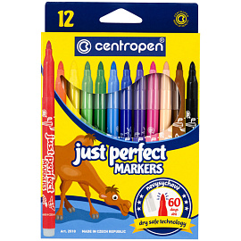 Фломастеры 12 ЦВЕТОВ CENTROPEN "Just Perfect", смываемые, устойчивы к высыханию, 2510/12KK, 7 2510 1285